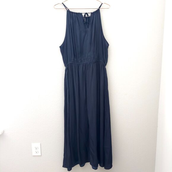 NWOT Old Navy Waist-Defined Halter Navy Satin Maxi Dress Size XL - Picture 1 of 9